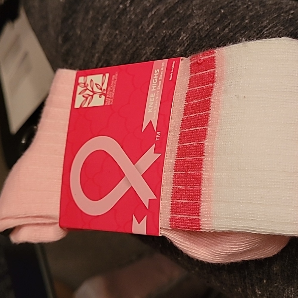 Pink Ribbon Knee Socks Size 9-11
